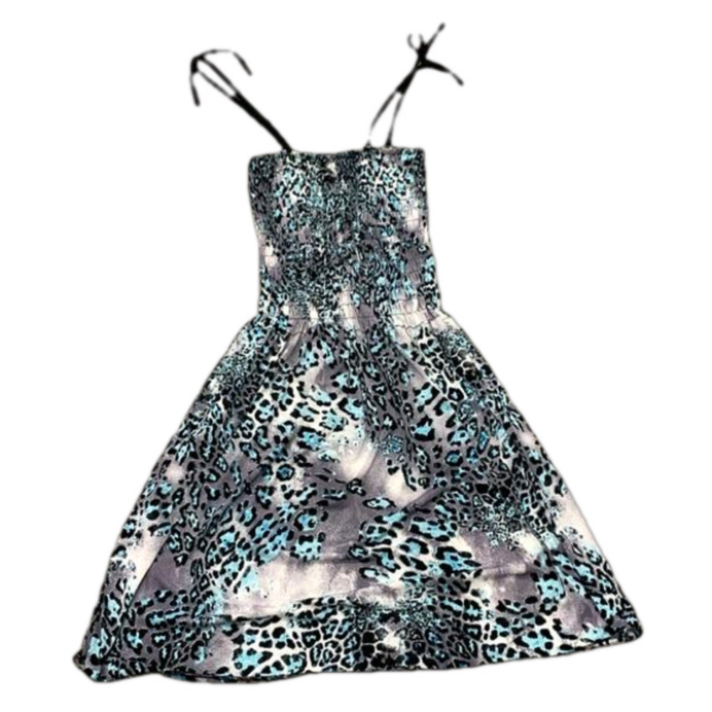 BASIX Small Midi Sundress Shirred Top Shoe String Tie Unlined Blue …